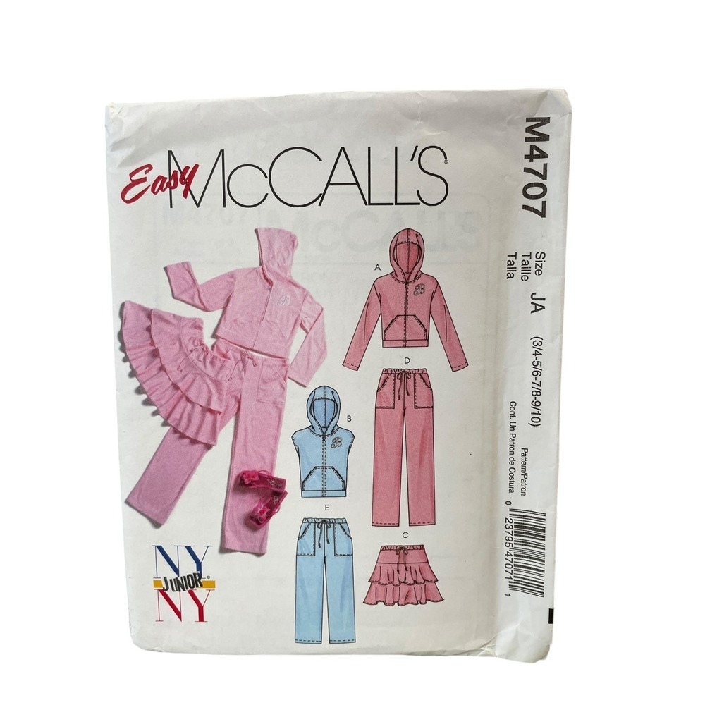 McCALL'S M4707 Juniors Jacket Vest Skirt Pants Size 3/4-9/10 Uncut Pattern